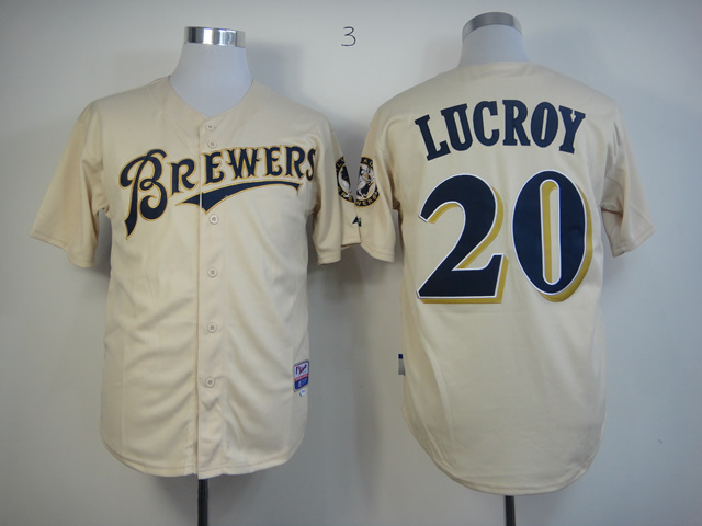 Men Milwaukee Brewers #20 Lucroy Cream MLB Jerseys1